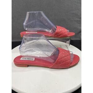 Steve Madden Finally Flat Sandals Hot Pink Leather Slip On Slide Women Size 10